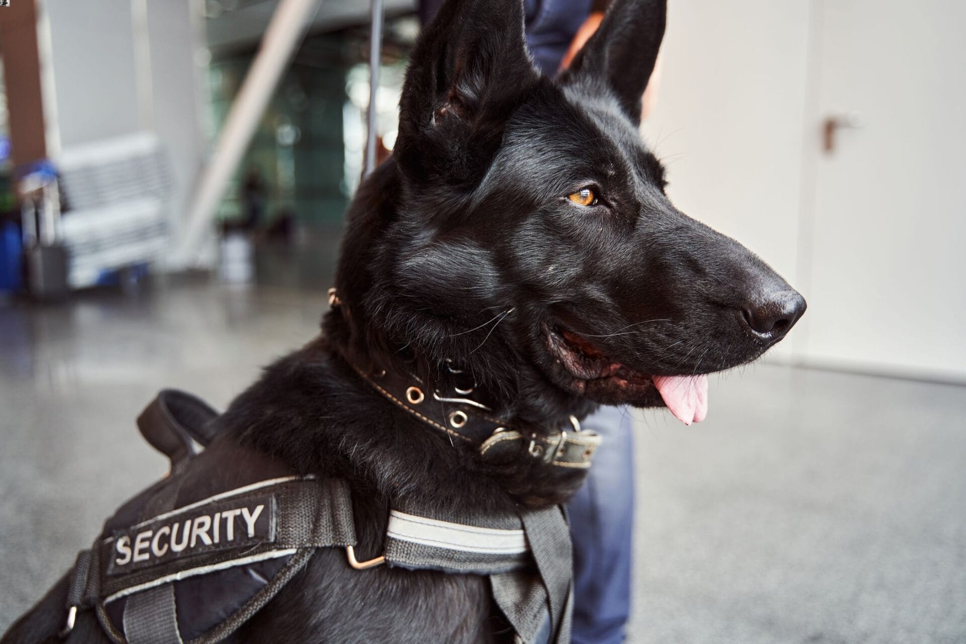 black security dog on duty